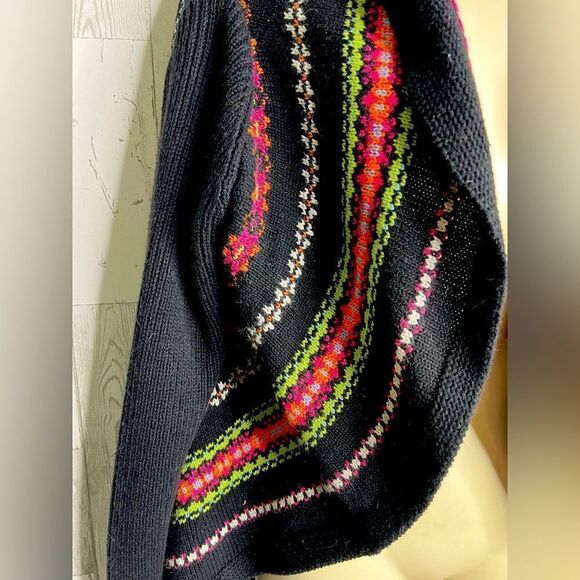 Cotton Country Knit Cardigan Sweater Womens Small Colorful Heavy Quality Black - Picture 1 of 10